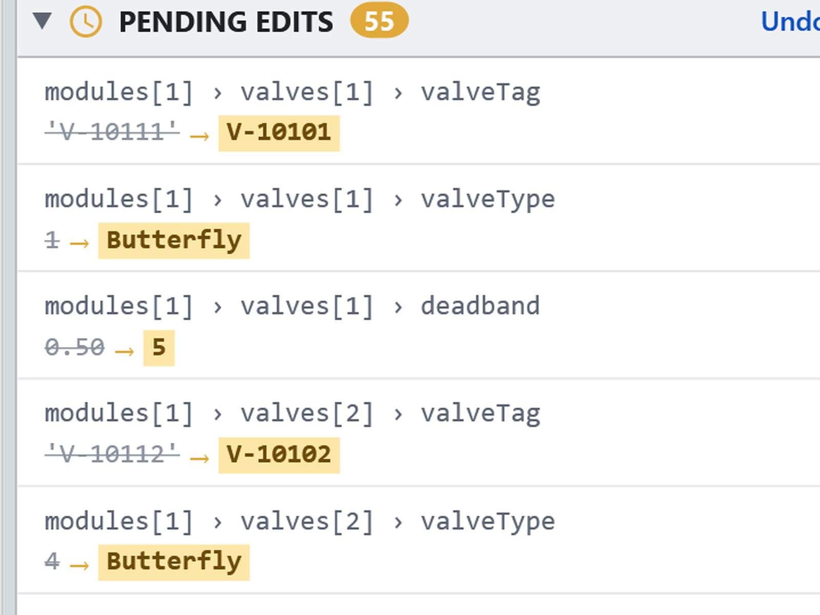 BlockParam bulk-edit sidebar with multiple pending edits highlighted in yellow.